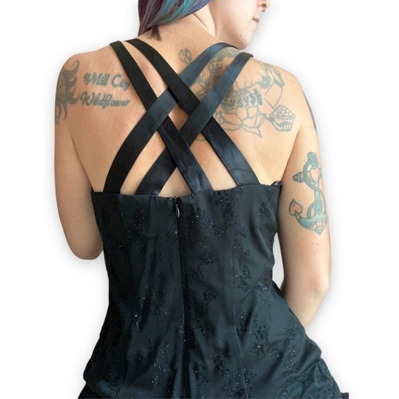 90's CDC Vintage Formal Evening Dress Black Prom Dress Goth Glitter Long Size 8 - Picture 8 of 13